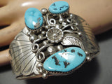 Amazing Vintage Native American Navajo Detailed Sterling Silver Turquoise Bracelet Cuff-Nativo Arts