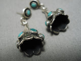 Extremely Rare Vintage Native American Navajo Snake Eyes Turquoise Sterling Silver Cone Earrings-Nativo Arts