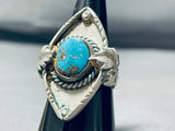 Unique Diamond Shaped Vintage Native American Navajo Turquoise Sterling Silver Ring Old-Nativo Arts