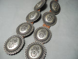 Very Heavy Vintage Native American Navajo Hand Tooled Sterling Silver Concho Belt Old-Nativo Arts