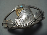 Incredible Detail Vintage Native American Navajo Eagle Turquoise Sterling Silver Bracelet-Nativo Arts