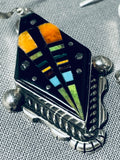 Extremely Intricate Native American Navajo Outer Space Turquoise Sterling Silver Earrings-Nativo Arts