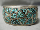 Intricate!! Vintage Native American Navajo Green Turquoise Inlay Sterling Silver Bracelet Old-Nativo Arts