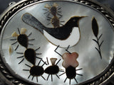 Native American Biggest Crazy Heavy Vintage Navajo Sterling Silver Bird Inlay Bracelet Old-Nativo Arts