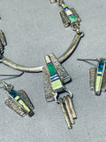 One Of The Most Unique Vintage Native American Navajo Turquoise Sterling Silver Inlay Necklace-Nativo Arts