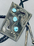 Outstanding Heavy Vintage Native American Navajo Morenci Turquoise Sterling Silver Bolo-Nativo Arts