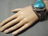 Heavy Huge Vintage Native American Navajo Carico Lake Turquoise Sterling Silver Bracelet-Nativo Arts