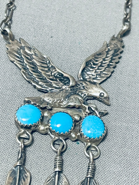 Vintage Navajo (?) Sterling Silver good Eagle and Feathers Necklace