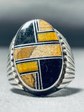 Unique Vintage Native American Navajo Jet Tigers Eye Sterling Silver Ring-Nativo Arts