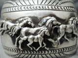 Detailed Wide Vintage Native American Navajo Horse Sterling Silver Blackgoat Bracelet-Nativo Arts