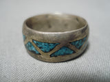 Striking Vintage Native American Navajo Turquoise Chip Inlay Sterling Silver Ring-Nativo Arts