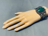 Early Heavy Vintage Native American Navajo Green Turquoise Sterling Silver Bracelet-Nativo Arts