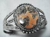 Fantastic Vintage Native American Navajo Petrified Wood Sterling Silver Bracelet Old-Nativo Arts
