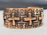 Heavy Hand Detailed Native American Navajo Copper Wide Heavy Bracelet-Nativo Arts