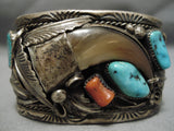 Huge Vintage Native American Navajo Silver Garden Turquoise Coral Sterling Silver Bracelet Old-Nativo Arts