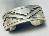 Immense Native American Navajo Sterling Silver Geometric Designs Heavy Bracelet-Nativo Arts