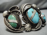 Magnificent Vintage Native American Navajo Oval Turquoise Sterling Silver Bracelet Cuff-Nativo Arts