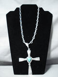Heavy Cross Native American Navajo Kingman Turquoise Sterling Silver Cross Necklace-Nativo Arts