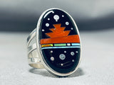 Desert Monument Intricate Native American Navajo Turquoise Inlay Sterling Silver Ring-Nativo Arts