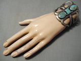 Heavy Towering Vintage Native American Navajo Villa Grove Turquoise Sterling Silver Bracelet Old-Nativo Arts