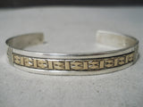 Marvelous Vintage Native American Navajo Sterling Silver And 14k Gold Bracelet Old-Nativo Arts
