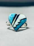 Spectacular Native American Navajo Turquoise Sterling Silver Heart Ring-Nativo Arts