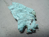 Completely Hand Carved Eagle Vintage Native American Navajo Turquoise Sterling Silver Necklace-Nativo Arts