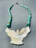 Bird Wings Vintage Native American Navajo Green Turquoise Sterling Silver Necklace-Nativo Arts