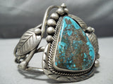 One Of Best Rare Turquoise Vintage Native American Navajo Sterling Silver Bracelet Old-Nativo Arts