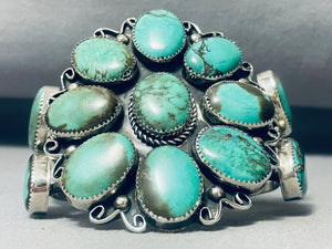 One Of The Biggest Best Vintage Native American Navajo Green Turquoise Sterling Silver Bracelet-Nativo Arts