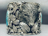 Native American 242 Gram Sterling Silver Buffalo Turquoise Sterling Silver Bracelet-Nativo Arts