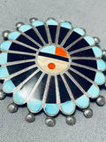 Striking Vintage Native American Zuni Turquoise Sterling Silver Sunface Pin/ Pendant-Nativo Arts
