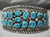Huge Vintage Native American Navajo Cluster Of Turquoise Sterling Silver Tight Wave Bracelet-Nativo Arts
