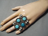 Towering Vintage Native American Navajo Circular Turquoise Sterling Silver Ring Huge-Nativo Arts