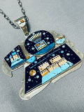 One Of The Biggest Native American Navajo Micro Inlay Turquoise Sterling Silver Necklace-Nativo Arts