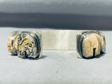 Important Bear Vintage Native American Navajo Turquoise Sterling Silver Bracelet Cuff-Nativo Arts
