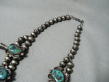 Huge Vintage Native American Navajo Diamond Turquoise Sterling Silver Squash Blossom Necklace-Nativo Arts