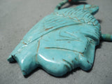 One Of The Finest Vintage Native American Navajo Turquoise Indian Head Sterling Silver Necklace-Nativo Arts