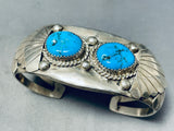 Sturdy Vintage Native American Navajo Two Turquoise Sterling Silver Shield Bracelet-Nativo Arts
