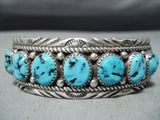Marie Thompson Vintage Native American Navajo 7 Kingman Turquoise Sterling Silver Bracelet Old-Nativo Arts