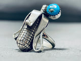 Outstanding Native American Navajo Kingman Turquoise Sterling Silver Corn Ring-Nativo Arts