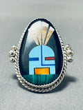 Important Inlay Master Native American Navajo Turquoise Kachina Sterling Silver Ring-Nativo Arts