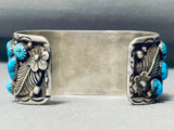 Heavy Vintage Native American Navajo Turquoise Sterling Silver Leaf Bracelet Cuff-Nativo Arts