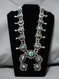 Old Morenci Turquoise Vintage Native American Navajo Sterling Silver Squash Blossom Necklace-Nativo Arts