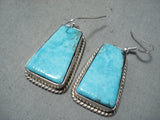 Superb Navajo Native American Kingman Turquoise Sterling Silver Earrings-Nativo Arts