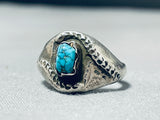 Early 1900's Vintage Native American Navajo Turquoise Coin Silver Ring-Nativo Arts
