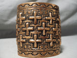 Huge Native American Navajo Cross Christian Hand Tooled Copper Bracelet- Wide!!-Nativo Arts