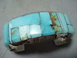 Heavy Thick Native American Navajo Turquois Einlay Sterling Silver Bracelet-Nativo Arts