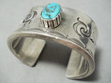 Heavy Thick Vintage Native American Navajo Turquoise Geometirc Sterling Silver Bracelet-Nativo Arts