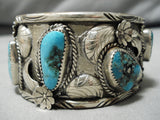 Rare Turquoise!! Vintage Native American Navajo Persin Sterling Silver Bracelet Old-Nativo Arts